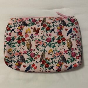 Whimsical Owl and Floral Cosmetic Bag - Pink